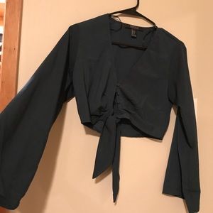 Forever 21, dark green, tie in front, crop